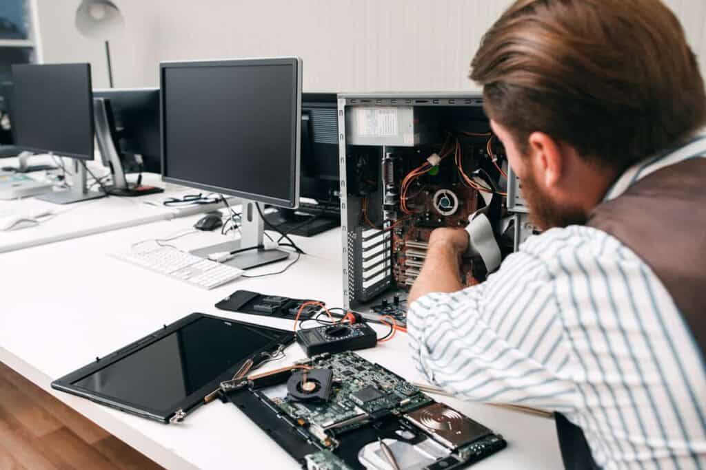 roken computer disassembling, close-up